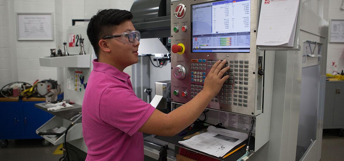 A Mid-State Technical College Precision Machining Technician program student operates a computerized numerical control (CNC) machine. Students who successfully complete Mid-State’s free Metal Mania program will earn a local certificate and five credits toward the Precision Machining Technician technical diploma.