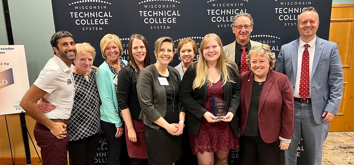 Mid-State Technical College Nursing student Olivia Schultz holds the WTCS Student Ambassador award she received April 27 at a formal dinner in Wisconsin Dells honoring the 2023 Student Ambassadors representing the 16 colleges in the Wisconsin Technical College System.