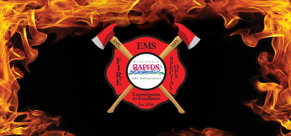 Wisconsin Rapids Fire Department logo with a border of flames.
