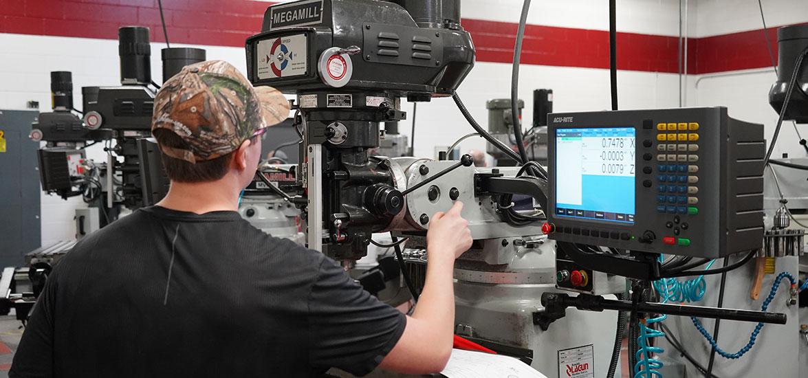 A local high school student participates in the Precision Machining event at the regional SkillsUSA® competition on Mid-State Technical College’s Wisconsin Rapids campus on Jan. 19.