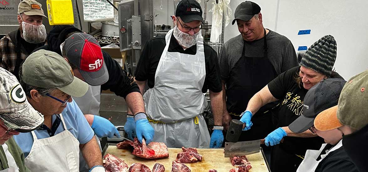 Mid-State Technical College Meat Cutting and Butchery certificate students practice meat processing techniques.