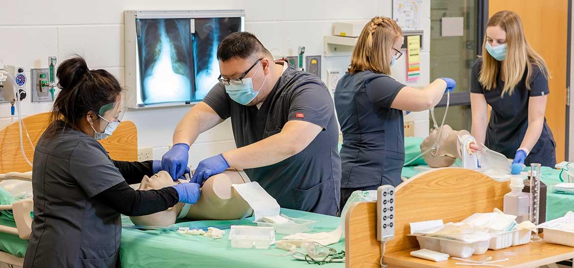 Respiratory Therapy students practicing their skills in class.
