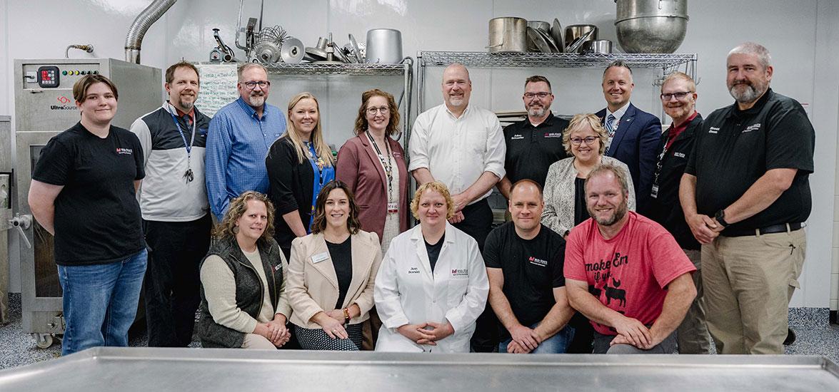 Participants in Secretary Romanski’s tour of Mid-State’s meat training lab at Auburndale High School, May 7, 2025. Back row, from left: Aubrey Barbeau, Mid-State Meat Cutting & Butchery program graduate; Steven VanWhye, Auburndale High School principal; Jeff Swenson, Department of Agriculture, Trade and Consumer Protection (DATCP) livestock and meat specialist; Dr. Alex Lendved, Mid-State dean of Applied Technology; Dr. Mandy Lang, Mid-State vice president of Student Services; Randy Romanski, DATCP secre