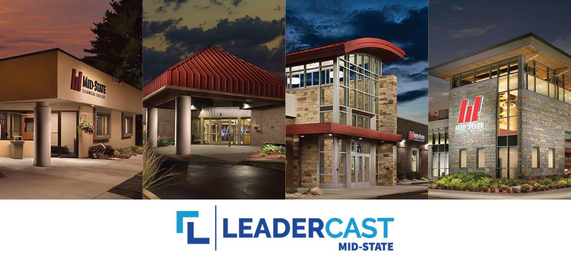 Leadercast logo with Mid-State's four campus locations hosting the conference on December 10. 