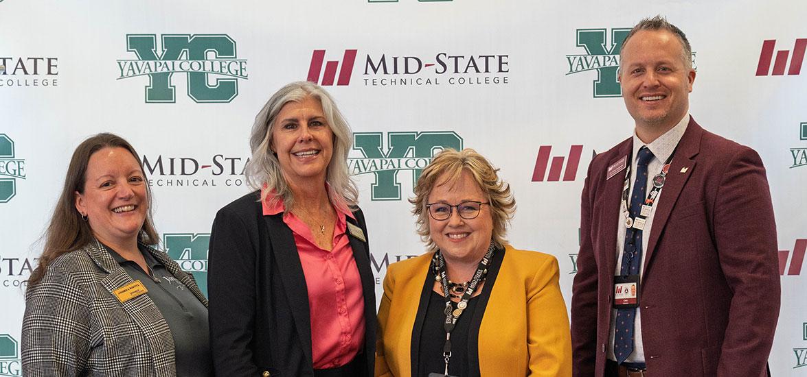 From left: Andrea Riffel, Yavapai College Director of Retention Advising, Dr. Lauri Dreher, Yavapai College Associate Dean of Articulation and Academic Partnerships; Dr. Shelly Mondeik, Mid-State Technical College President; Dr. Chris Severson, Mid-State Technical College Vice President of Academics.