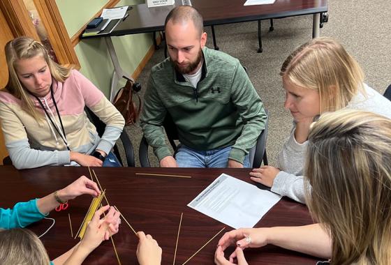 Students in PCBC's Leadership Portage County program work together on a group leadership activity. Thanks to a partnership with Mid-State Technical College, participants are now earning college credit through the program.