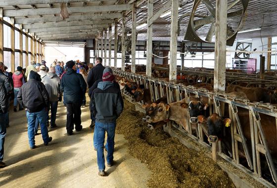 Farm Tour participants get a close look at economy-minded upgrades at Marshland Dairy in Spencer, Wis., on March 15, 2023.