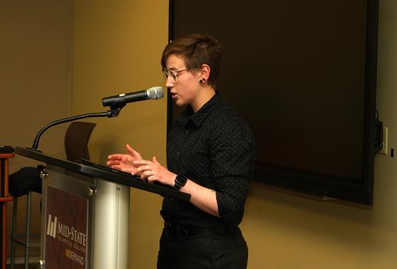 Chelsie Pickel, Mid-State Liberal Arts-Associate of Science student, reads from her winning piece at the 2022 Wisconsin Writers Connect event. This year’s event is set to take place on Thursday, April 27.