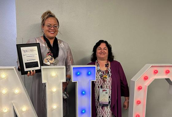 Tara Chapman, who placed in three Business Professionals of America National Leadership Conference events (left), and Sharon Behrens, Mid-State Technical College Business Technology instructor and BPA club advisor (right), at the BPA National Leadership Conference in Anaheim, Calif., April 29.