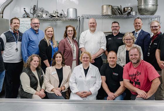 Participants in Secretary Romanski’s tour of Mid-State’s meat training lab at Auburndale High School, May 7, 2025. Back row, from left: Aubrey Barbeau, Mid-State Meat Cutting & Butchery program graduate; Steven VanWhye, Auburndale High School principal; Jeff Swenson, Department of Agriculture, Trade and Consumer Protection (DATCP) livestock and meat specialist; Dr. Alex Lendved, Mid-State dean of Applied Technology; Dr. Mandy Lang, Mid-State vice president of Student Services; Randy Romanski, DATCP secre