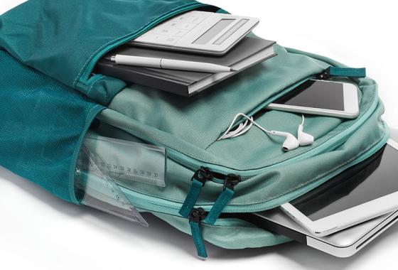 A backpack with school supplies. 