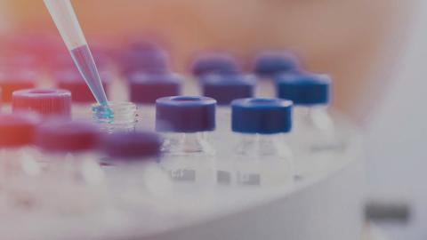 A person placing specimens in test tubes